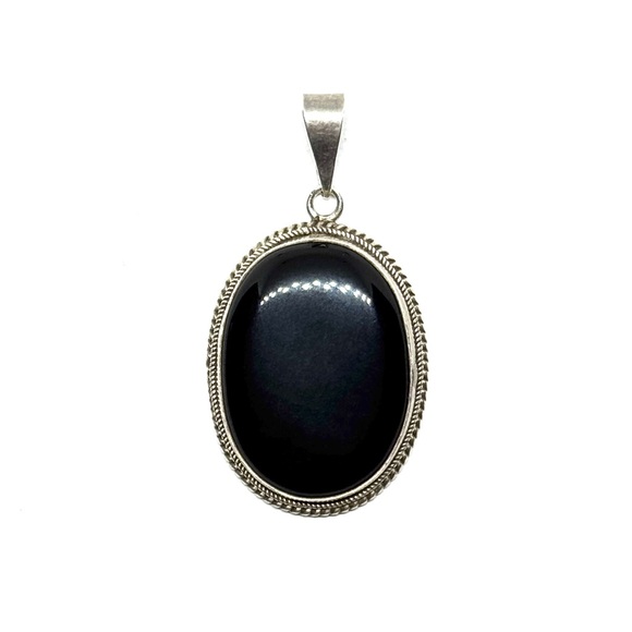 Vintage Victorian Hand Made Black Onyx / Jet Sterling Silver Mourning Pendant - Picture 2 of 8